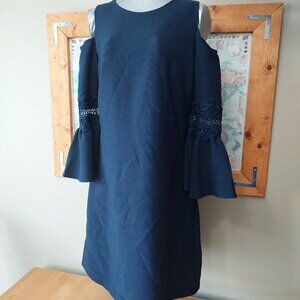 Eliza J- Blue Dress Cold Shoulder Bell Sleeve Exposed Zip Back Women's Size 12